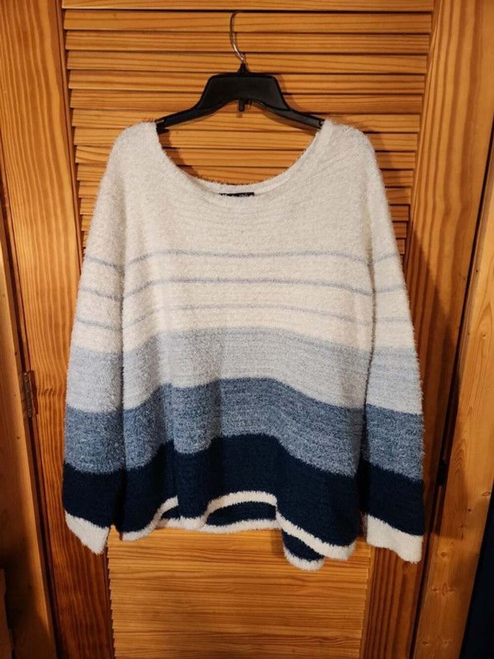 Denim 24/7 Plus Size 3X Blue Ombre Striped Fuzzy Eyelash Knit Pullover Sweater
